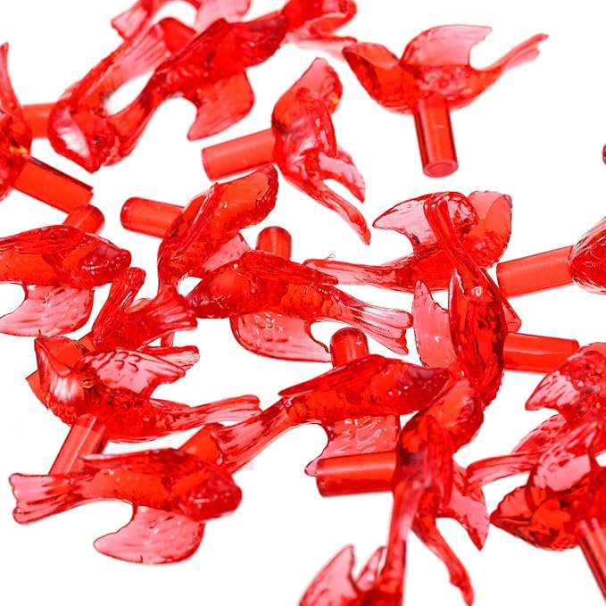 Mudder 100 Pieces Ceramic Christmas Tree Bird Bulbs and 5 Pieces Stars Replacement Plastic Bulbs for Ceramic Christmas Tree Decorations(Red)