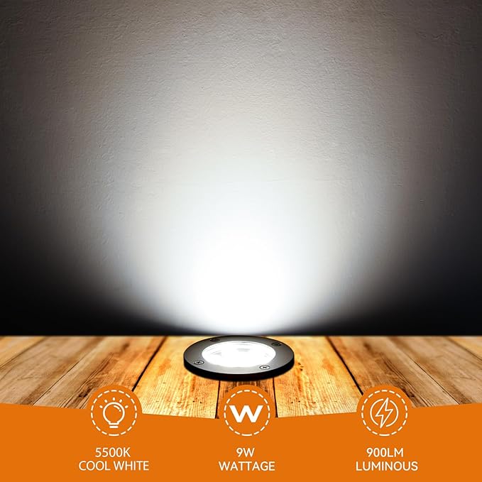 9W Landscape Light, Outdoor 120V In-Ground Lights IP68 Waterproof 5500k Warm White Outdoor Well Lights for Yard Pathway Driveway Deck, 8 Pack