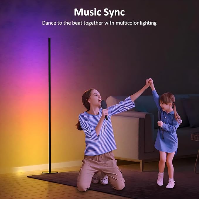 Corner Floor Lamp, RGB IC LED Corner Lamp, 16 Million DIY Color & Warm White, Music Sync and Timing Function, Color Changing Ambient Lights for Living Room, Bedroom, Gaming One Connected Pair