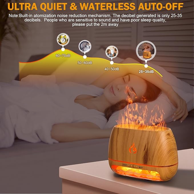 3-in-1 Ultrasonic Essential Oil Diffuser & Himalayan Salt Lamp Diffuser & 7 Colors Changing Oil Diffuser,100% Pure Himalayan Pink Salt Rock, Waterless Auto off-200ml (Wooden Grain)