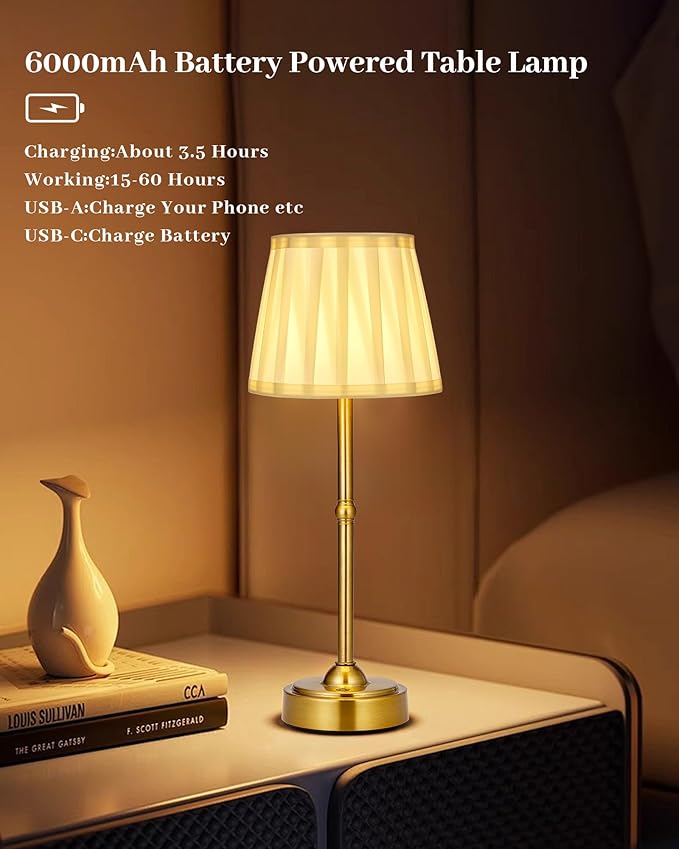 Portable Led Cordless Lamp Table Light 2 Pack, Rechargeable 6000mAh Battery Outdoor Table Lamp for Dinning Restaurant Patio Bedroom Camping, IP54 Waterproof, Dimmable