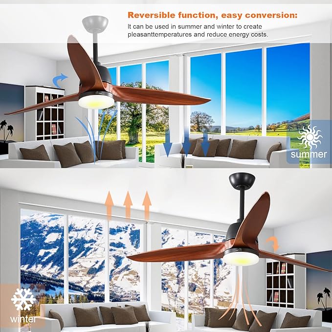 56" Ceiling Fans with Lights Remote Control, Dimmable LED and Reversible DC Motor,Outdoor Farmhouse Indoor,Black Body Walnut Wood Blade