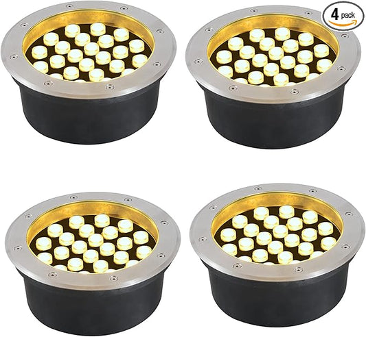 Outdoor In Ground Lights 24W,Diameter 8.66 inches,Big Landscape Light Line Voltage,Warm White 3000K,Waterproof IP67,Wired Well Lights 120V Pathway,Walkway,Step,Deck,Pack of 4