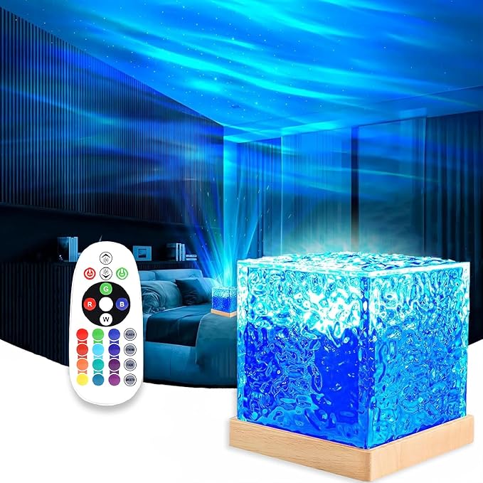 Ocean Wave Projector Light with 16 Colors Rechargeable Luminorthe Cube Lamp for Bedroom Decor/Party/Christmas Gifts/Tiktok Live/Room Decor- 4.4inch