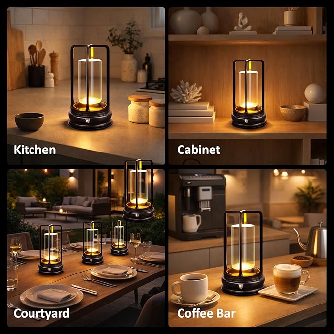 Portable Cordless Table Lamp - 2-Pack Rechargeable Table Lamp - Touch Control Lamp with 2000mAh Battery, 3000K Stepless Dimming Wireless Lamp for Bedroom, Dining Table, Counter & Living Room, Black