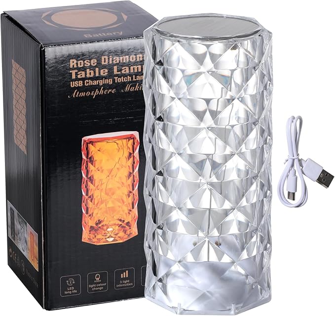 oneleaf Table Lamp Rose Crystal Modern LED Cordless,Rechargeable Battery Touch Desk lamp with Remote Control, Night Light for Couple Dinner/Restaurant/Bedroom/Camp (A-Monochrome)