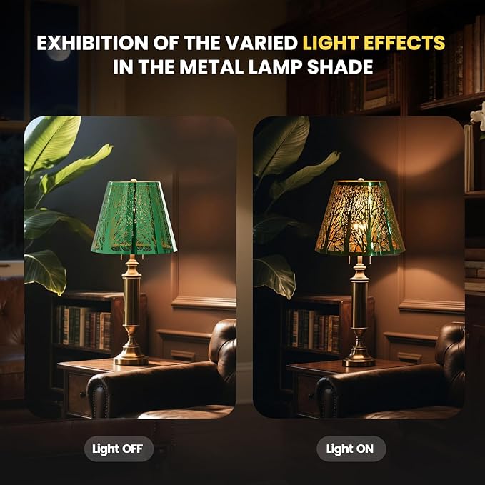 Small Metal Lampshade Forest Etching Forest Lamp Shade Pattern 6'' Top 10'' Bottom Height 7.5'' Fits For Table Lamps And Floor Lamps Spider Fitter Stainless Steel Green outside Gold inside ALUCSET