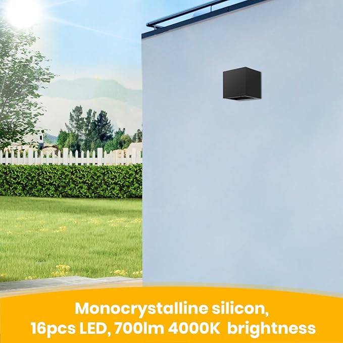 Solar Lights, 2pcs Up and Down Solar Wall Lights Outdoor Waterproof, 4000K 700LM Cube Design Dusk to Dawn Solars Outdoor Light for Outside Porch Pergola Patio Yard Decor
