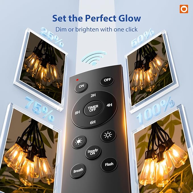 addlon 200FT(50FT*4) LED Outdoor Lights Waterproof Patio Lights with 64 Shatterproof ST38 Replaceable Bulbs(4 Spare), Dimmable Outside Hanging Light Connectable for Porch, Backyard