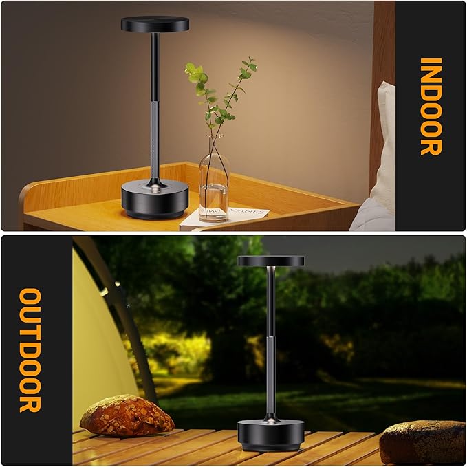 SAKRINGT Rechargeable Cordless Table Lamp - Battery Operated LED Portable Table Light with 3 Color Stepless Dimming, Memory Function - IP54 Waterproof for Outdoor, Restaurant, Patio, Camping