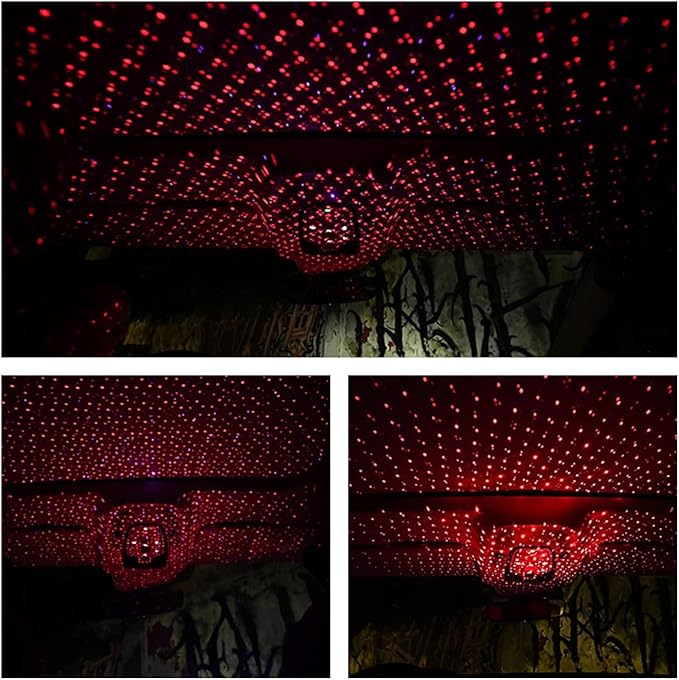 USB Star Projector Night Light, Romantic Interior Roof Star Night Light, Adjustable Portable Car LED Starlight Projector Atmosphere Lamp Decor, for Bedroom Car Party Wall Ceiling(Red)