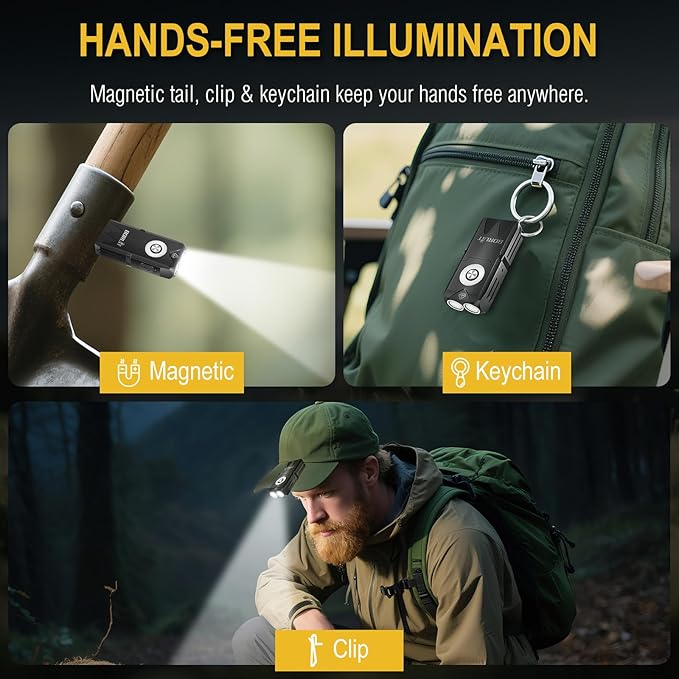 BORUIT EV25 Mini Small Powerful LED Rechargeable EDC Flashlight – 650 Lumens, Pocket Keychain with White & RGB Side Light,Magnetic Tail & Clip, IP66 Waterproof for Camping, Hiking, Emergency