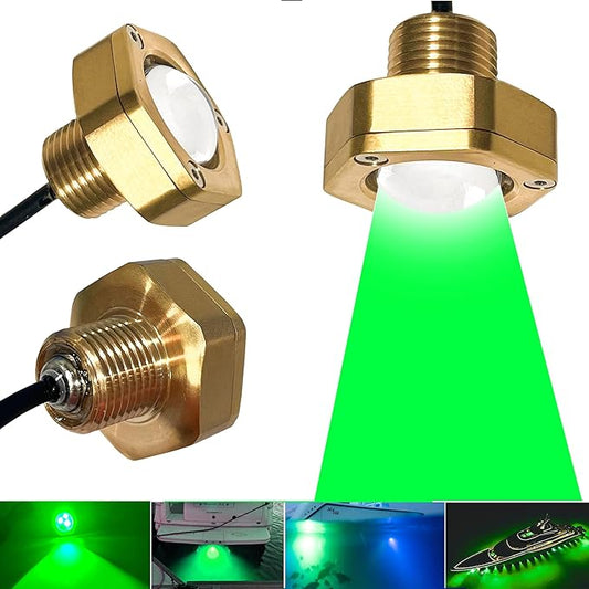 2 Pcs Standard 1/2in NPT Boat Drain Plug Light Underwater Boat LED Light,Boat Trailer Light with APP RF Remote Control for Fishing Swimming Divinng,Smart Cooling System,40W,4100LM (Green)