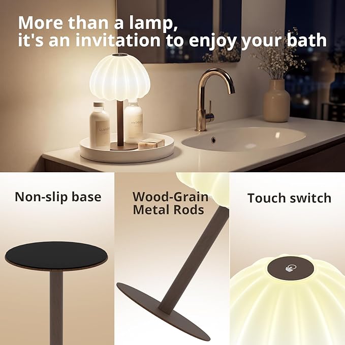 Hifree Rechargeable Waterproof Shower Lamp, IP65 Cordless Touch Dimmable Small Light for Inside Shower, 4500mAh Battery Operated Color Changing Water Proof Table Lamp for Bathroom, Bedroom, Outdoor