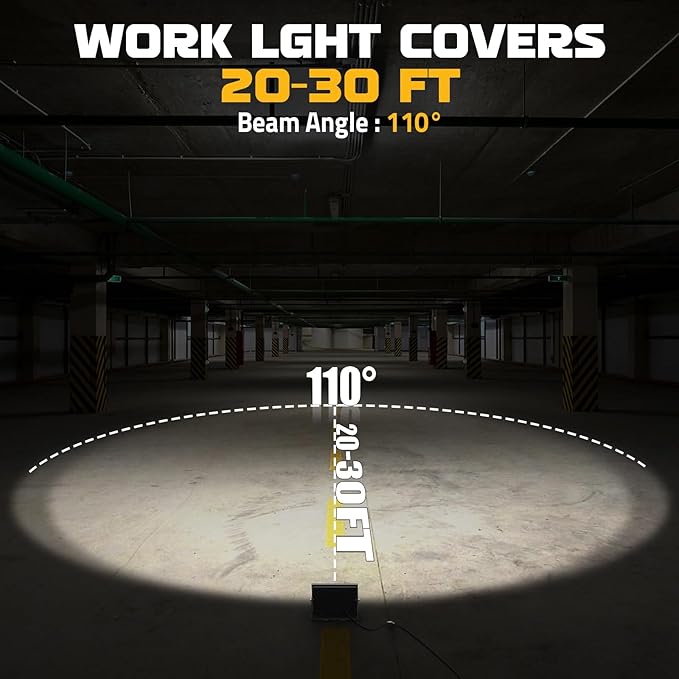LIVOWALNY 11000 Lumens LED Work Lights, 110W Adjustable Head Floodlight with 13FT Cord, Portable IP66 Waterproof Flood Light for Outdoor Indoor Job Site Workshop Garage Construction Mechanics Lighting