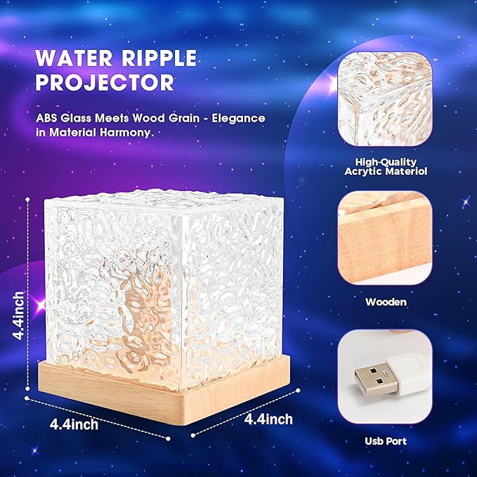 Ocean Wave Projector Light with 16 Colors Rechargeable Luminorthe Cube Lamp for Bedroom Decor/Party/Christmas Gifts/Tiktok Live/Room Decor- 4.4inch