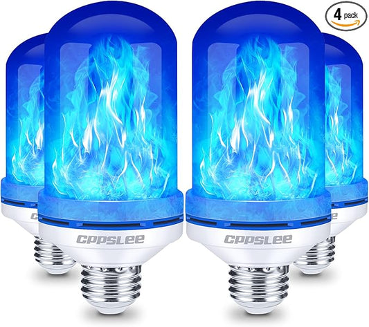 CPPSLEE Upgraded LED Flame Light Bulbs, 4 Modes Flickering Light Bulbs, E26 Base Fire Flame Bulb for Halloween Decorations Outdoor, Christmas Lights Patio Indoor Home Decor (Blue, 4 Pack)