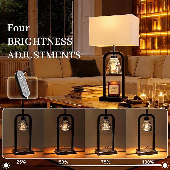 PoKat Electric Candle Warmer Lamp Black, Modern Lamp Candle Warmer with Timer Dimmer, Wax Light Warming Table Lamp for Jar Candles, Bedside Lamp for House Warming Home Decor Living room, Bulb Included