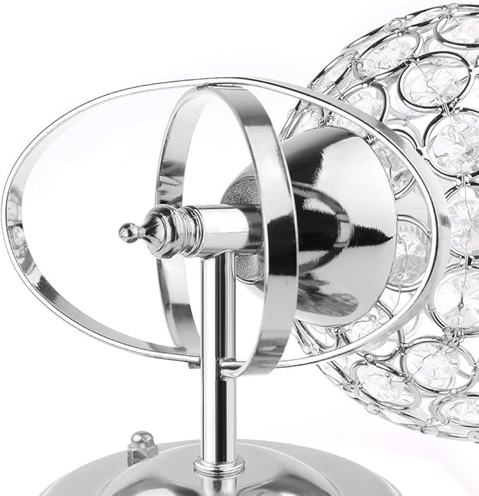 Modern Crystal Wall Light Pendent Lamp Chrome Finish Bedroom Sconce Lighting Fixture with Pull Cord Switch, E14 Socket (Spherical)