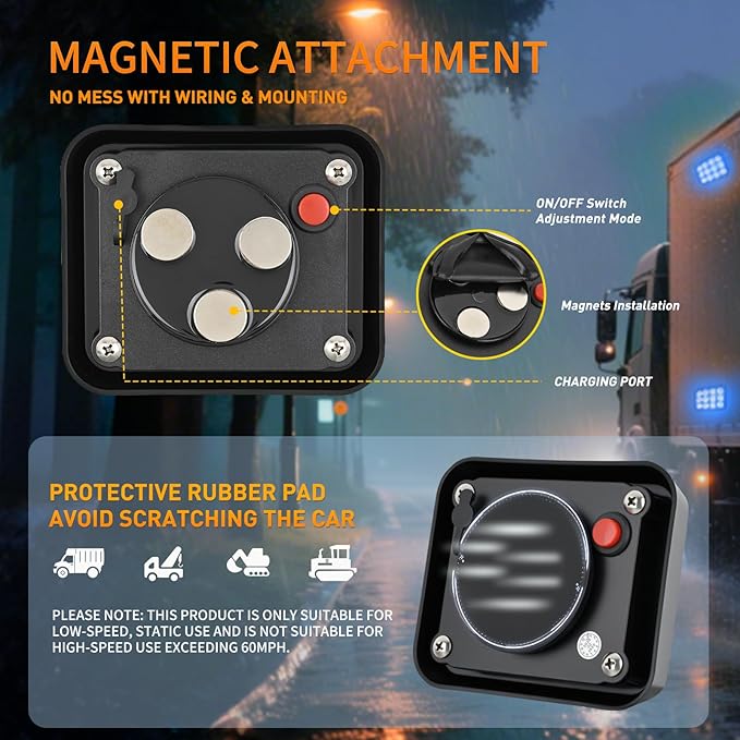 Nilight 12LED Magnetic Wireless Trailer Lights 2PCS Rechargeable Portable Hazard Beacon Warning Light Blue Emergency Strobe Light for Trucks Trailers Vehicles Cars Bus Surface Mount