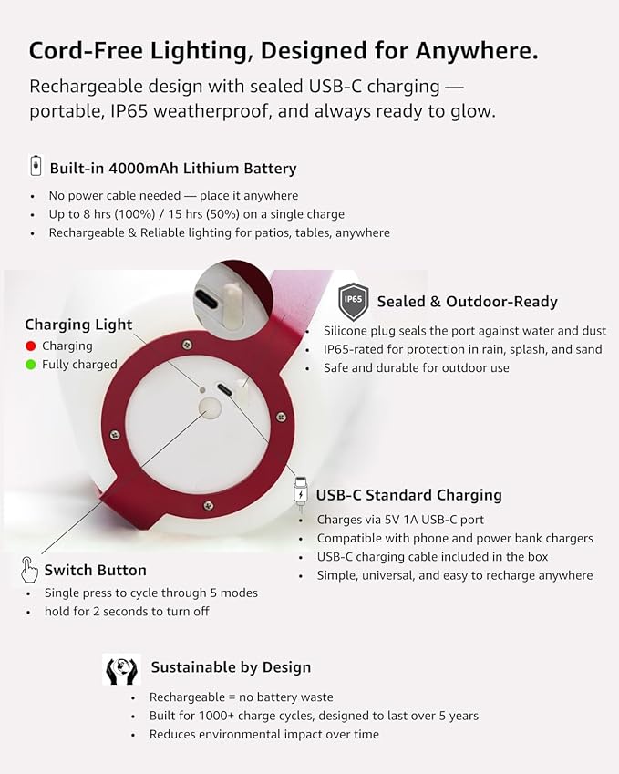 Outdoor Floor Lamp,Solar Lights Outdoor,Solar Lanterns Outdoor Waterproof IP65,4000mAh Li-ion Battery Smart Lamp,Outdoor Lantern for Backyard Decor,Table Lamp for Patio Decor,Terra Cotta,XL