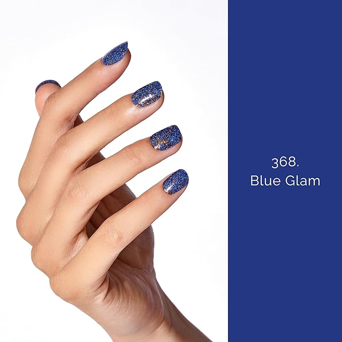 NAILOG Semi Cured Gel Strips - 20 Pcs Nail Stickers | Buy 2 Get 1 UV Light | Extra Long Wraps With Glossy Gel Finishing Glitter, Blue Glam