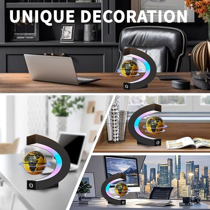 Magnetic Levitating Floating Globe with LED Lights, Cool Gadgets C Frame Globe Lamp for Office Home Desk Decor, Cool Tech Gifts for Men Father Husbands Boys