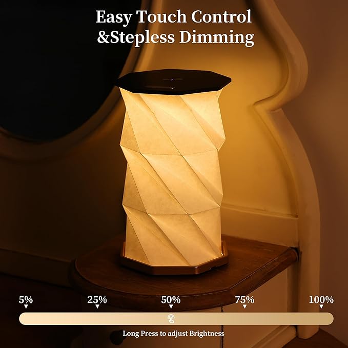 Travel Gifts Portable lamp with Touch Dimmer, Travel Lamp Warm Light, Foldable Paper Lamp, Rechargeable Small Battery Table Lamp for Bedroom Living Room, Traveling gifts for Women, Men & Couples