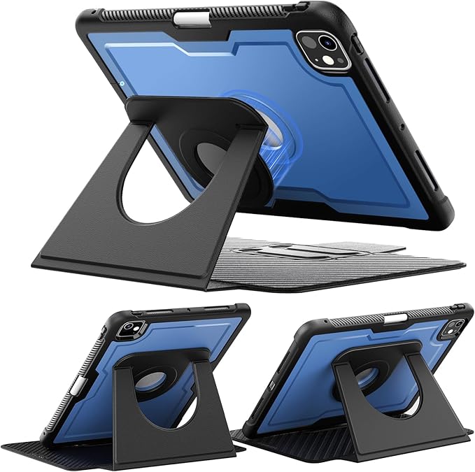 Miimall Leather Case for iPad Pro 13 Inch 2025/2024(M5/M4) with Pencil Holder, [Magnetic Back Cover] [Multi-Angle Landscape&Portrait Viewing] [360°Rotating Magnetic Stand] Non-Slip Folio Cover, Blue