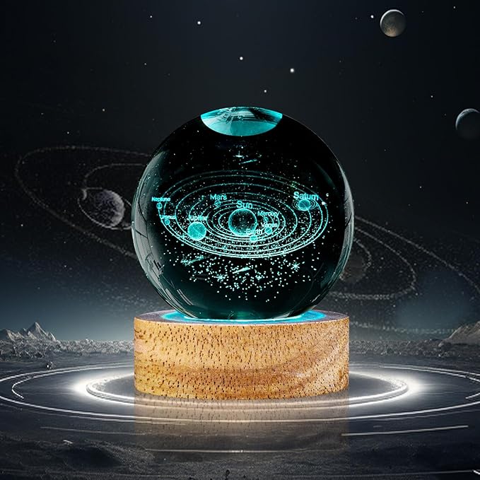 3D Solar System Crystal Ball Night Light with 16 Color, Unique 60mm Galaxy Planets Glass Ball Lamps with Remote Cool Birthday Christmas Decor Astronomy Space Gifts for Boys Girls Friends
