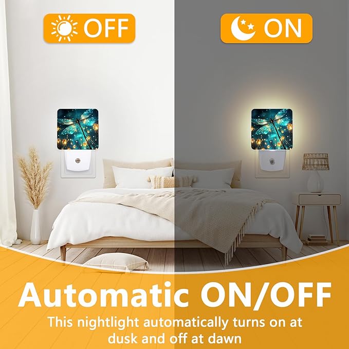 Dragonfly Night Light, Plug-into Fantasy Dragonfly Nightlight White LED Lamp, Energy Efficient Decor Desk Lamp for Bedroom Hallway Stairs Bathroom