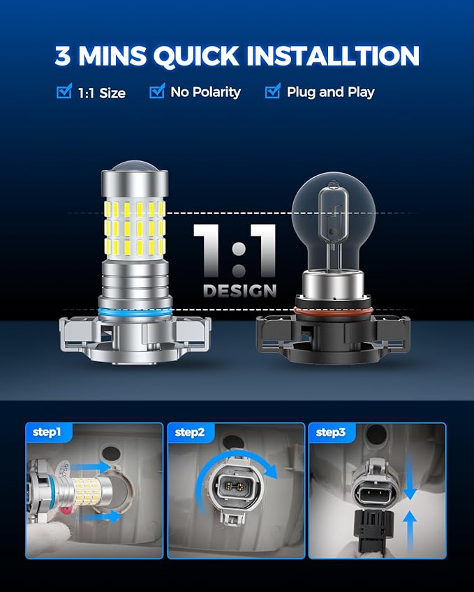 Marsauto 5202 LED Fog Light Bulbs, 10,000 lumens 6000K Cool White, 48 Chips DRL Bulb, 5202 Led Bulb 1:1 Mini Size 5202 5201 PS24W Fog Lights Led, 360° Illumination, Powersports Accessory Lights