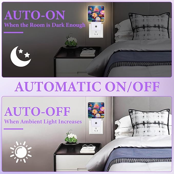 Magic Lotus Flower Night Light,Plug-in Night Lights with Dusk-to-Dawn Sensor for Bedroom,Bathroom and Living Room Sleep Friendly lamp 0.5w