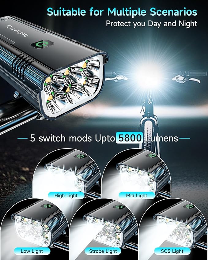 2026 Lumen Bike Lights,Super Bright 6 LED Rechargeable Bicycle Light,10 Mode Headlight Taillight,360°Rotatable Brackt,Aluminum Waterproof Light,Runtime 48+ hrs,Shockproof for Road,Mountain