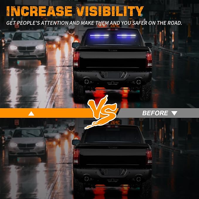 XRIDONSEN 2 in 1 Blue White Emergency Traffic Advisor Light Bar 144 LED Warning Safety Strobe Interior Front Rear Dash Windshield Lights for Firefighter Police Ambulance Vehicles Trucks (2x17.7 inch)