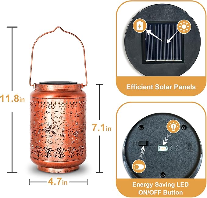 Solar Lanterns Outdoor Dragonfly Metal Waterproof Garden Decor Christmas Birthday Gifts for Women Mom Grandma Decorative LED Hanging Solar Lights Outside for Yard, Patio,Backyard,Landscape