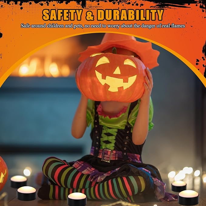 Riakrum 6 Pieces Remote Timer LED Lights with Remote LED Pumpkin Lights Battery Operated Lantern Bright Flameless Candle(Black,Warm Light)