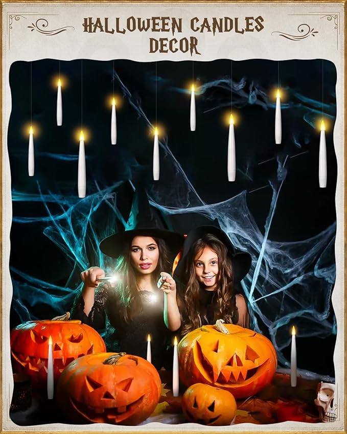 Floating Candles with Wand 10PCs - Magic Hanging Candles Christmas Decorations Flameless Taper Candles with Remote, Floating Lights Gifts for Window Home Bedroom Wedding Birthday Party Indoor Decor