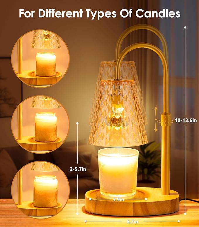Candle Warmer Lamp with Timer - Adjustable Height Dimmable Warmer Candle Lamps Candle Warmer Lamp Wax Melt Warmer with 2Bulbs for Women Christmas Birthday Gifts