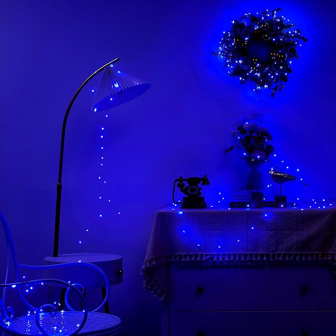 1 Pack 16.4ft Battery Operated String Lights with Timer, Blue with Synchronized Twinkle Mode, Fairy Lights Battery Powered, 50 LEDs, Idea for Christmas Bedroom Party Wedding