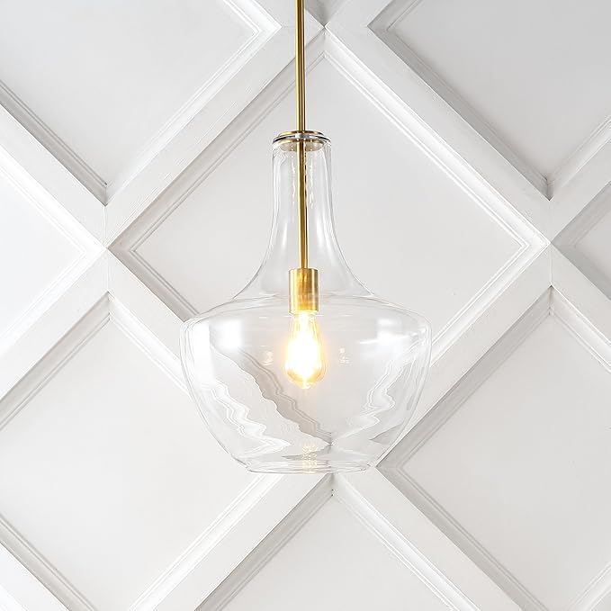 JONATHAN Y JYL6401C Watts 13.25" 1-Light Mid-Century Modern Iron/Glass LED Pendant Contemporary, Coastal, Vintage Bedroom Living Room, Brass Gold/Clear