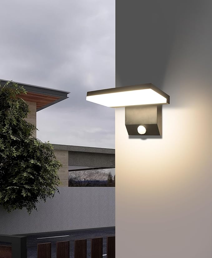 Motion Sensor Outdoor Light, 18W 1980LM Black Motion Outdoor Wall Lights, IP65 Waterproof Sconce Lighting, LED Porch Lights 3000K Foldable Patio Wall Light Fixture for House Garage Square