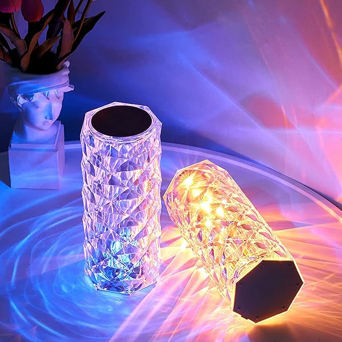 Rose Crystal Table Lamp, 16 Color Changing, Touch & Remote Control, USB Rechargeable, Energy Efficient
