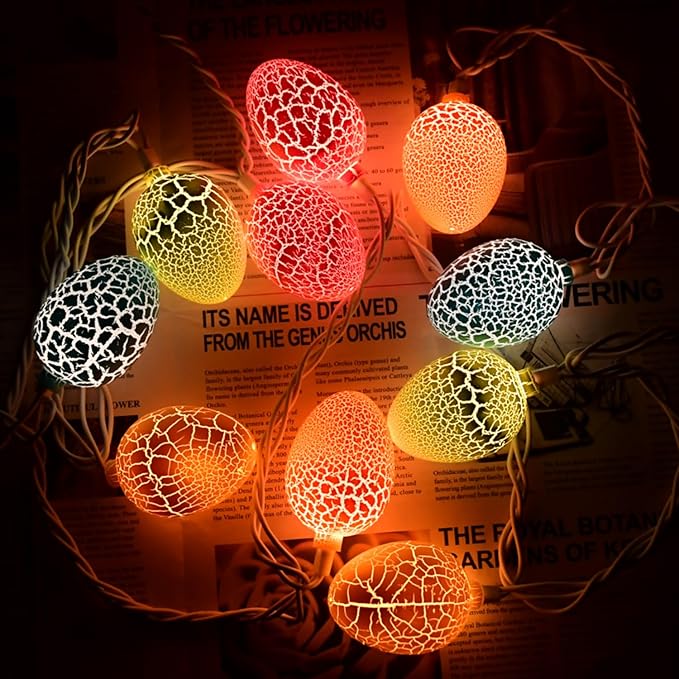 Egg Easter Lights Decorations, 10 Lights 8.5FT Multi Color Lights White Wire Pastel String Lights for Easter Decorations Outdoor Indoor, Plug in