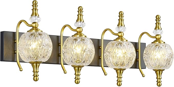 Modern Crystal Bathroom Vanity Lights Fixtures Over Mirror Black Gold Vintage 4-Lights 28 Inch Bathroom Light Fixtures Glass Crystal Vanity Lights