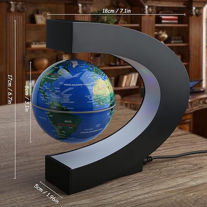 REHAVE Novelty Gifts for Kids, Boys, Girls, Birthday Gift for Men, Gifts for Boss, Boyfriend, Graduation Gift for Him, Magnetic Levitation Floating World Map Globe with C Shape Base, With LED Lights