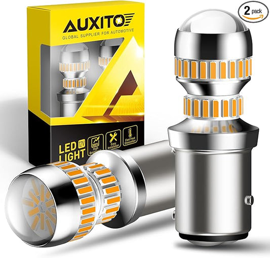 AUXITO Upgraded 1157 LED Bulb Amber Yellow 400% Super Bright 2057 2357 7528 BAY15D LED Replacement Light Kit for Front Rear Turn Signal Light Blinker Parking DRL Tail Lights, Pack of 2