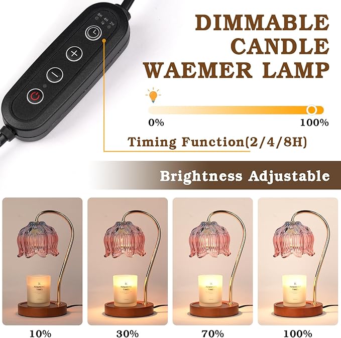 Dimmable Candle Warmer Lamp with Timer, Electric Candle Warmer Lamp, Women Birthday Gifts, Flower Candle Lamp Warmer for Family, Pink Blue Fragrance Candle Lamp for Modern Office Desk Decor