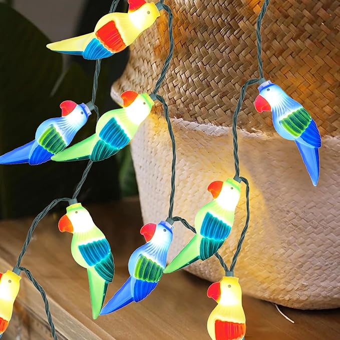 SUNSGNE LED Parrot Bird Lights String, 8.5ft Decorative Indoor Hanging String Lights with 10 Parrot Lights, Plug-in LED Cute String Lights for Party Birthday Holiday Decor