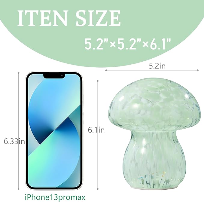 Mushroom Table Lamp, Small Bedside Table Lamp, 6.1 inches, Mushroom Decoration Cute Mini Atmosphere Lamp Home Decoration, Suitable for Bedroom, Living Room, Children's Room-Light Green